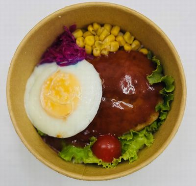 沖縄本島南部を中心に仕出し・会議弁当・イベント弁当・オードブルを提供している花華フーズです。ロコモコ丼【お茶なし】(税込)1,000円